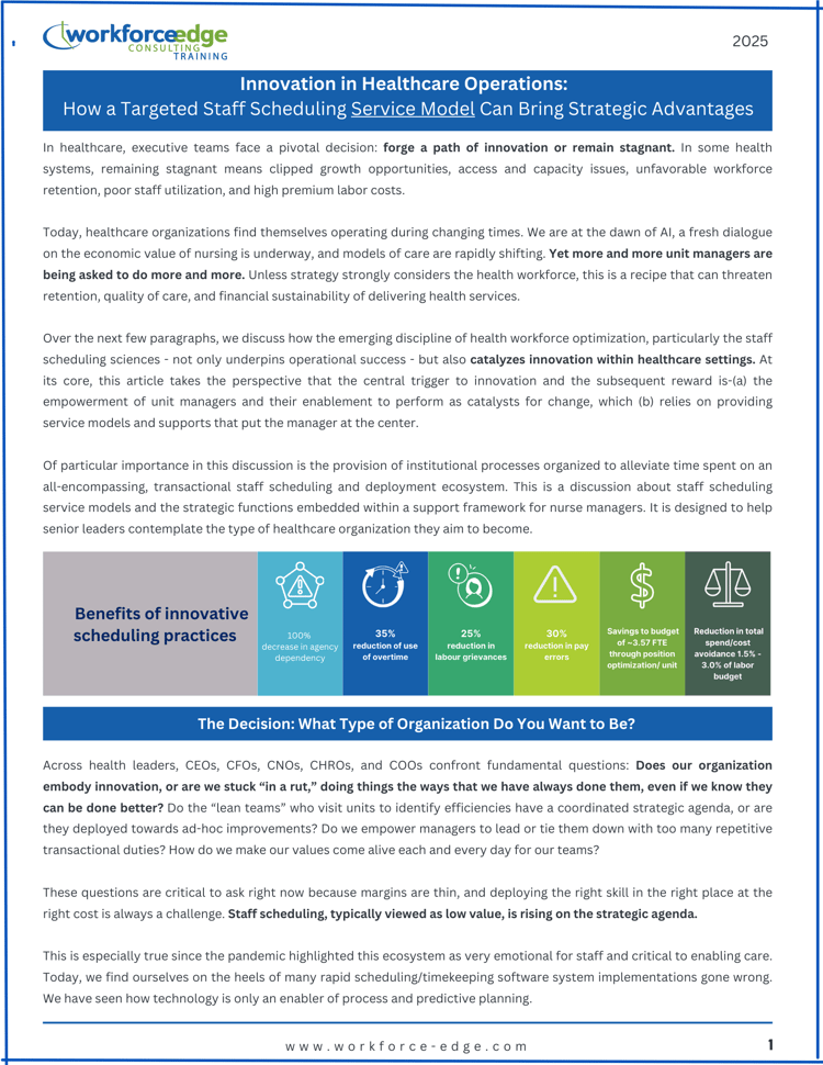 Innovation in Healthcare Operations How a Targeted Staff Scheduling Service Model Can Bring Strategic Advantage - white page 2.19.25-1 Innovation in Healthcare Operations How a Targeted Staff Scheduling Service Model Can Bring Strategic Advantage - white page 2.19.25-1